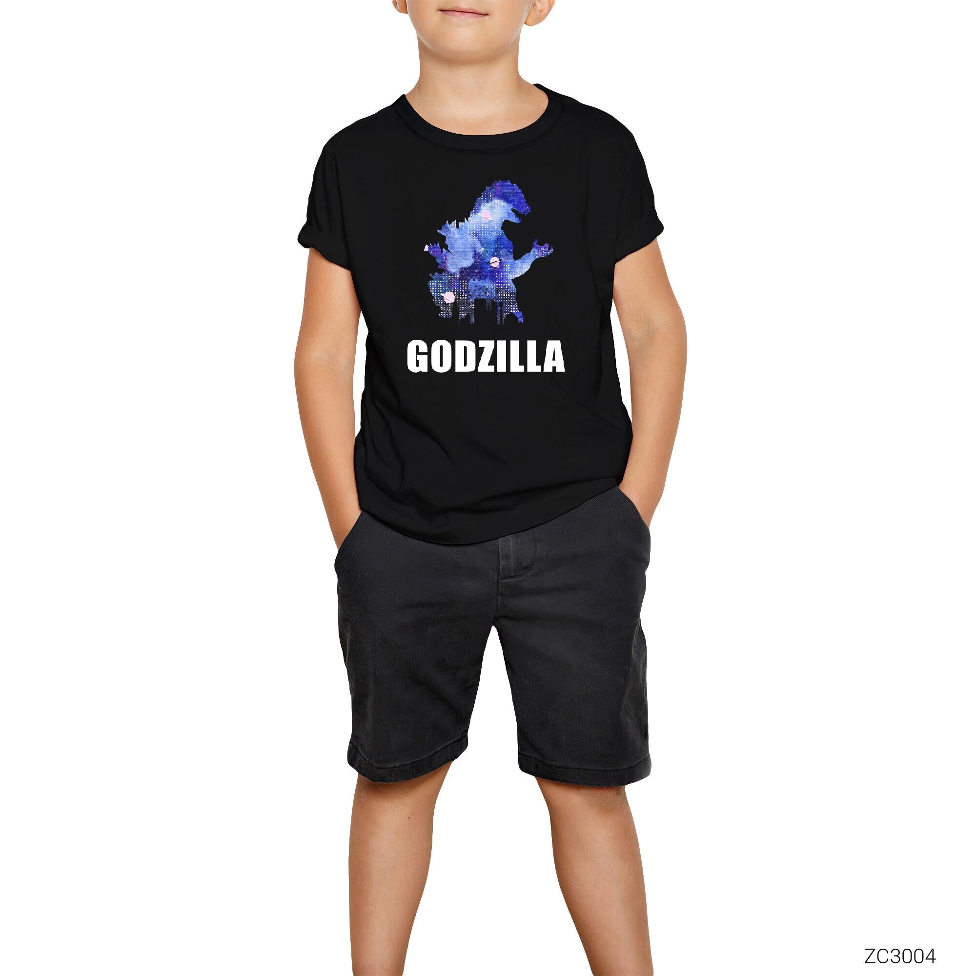 Godzilla in City Siyah Çocuk Tişört
