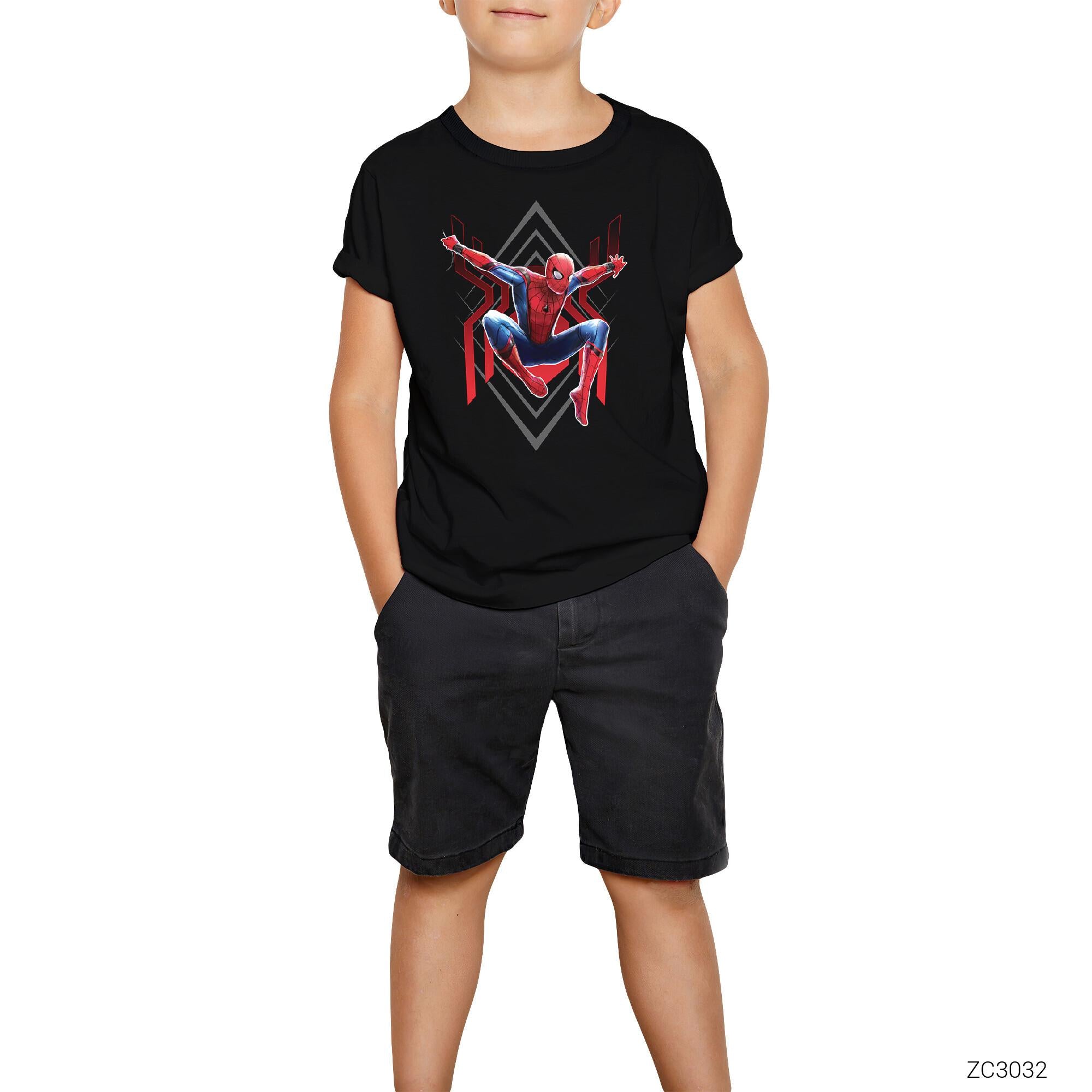 Spiderman Jump Siyah Çocuk Tişört