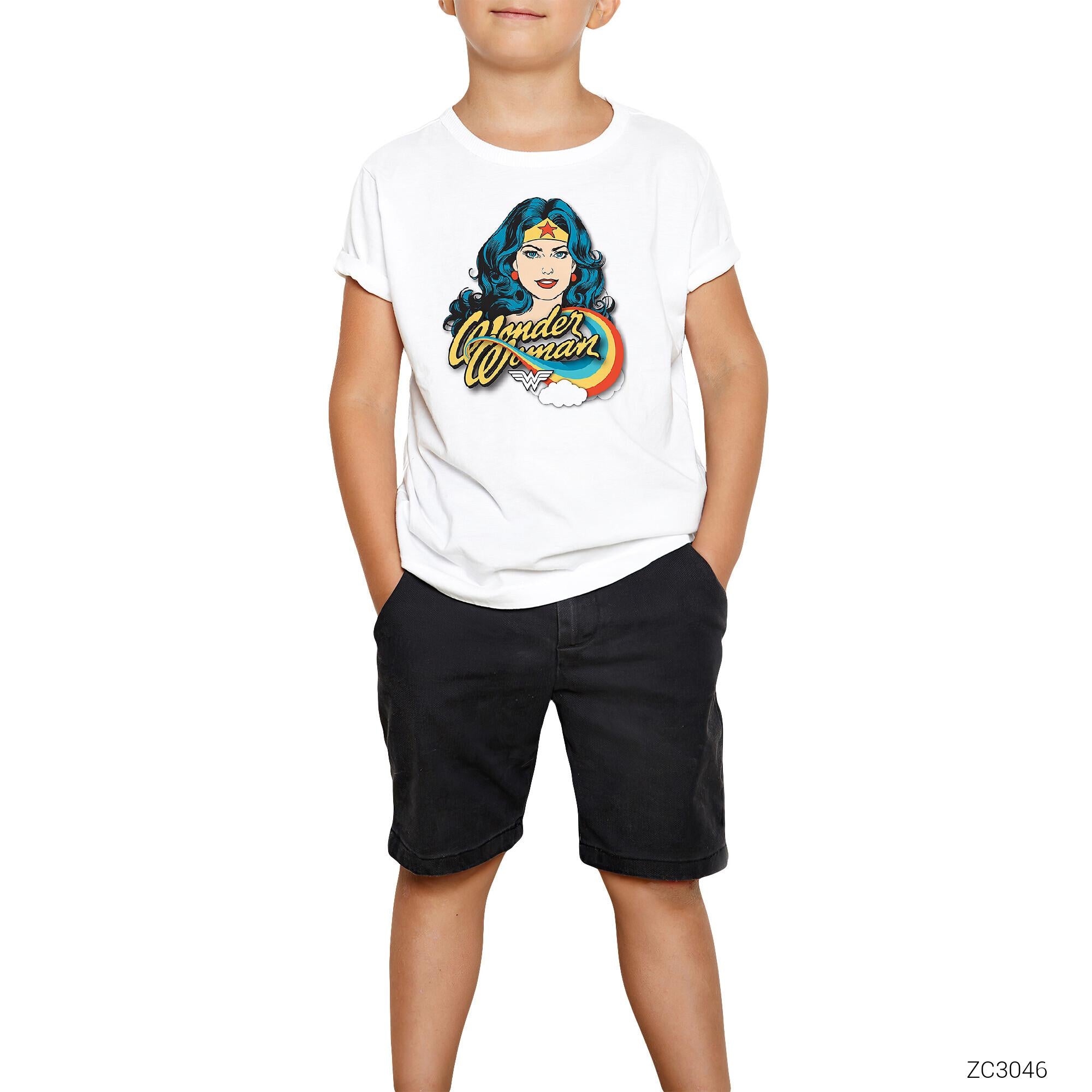 Wonder Woman Cartoon Beyaz Çocuk Tişört