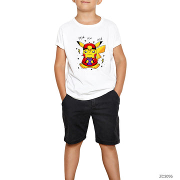 Pikachu Pew Beyaz Çocuk Tişört