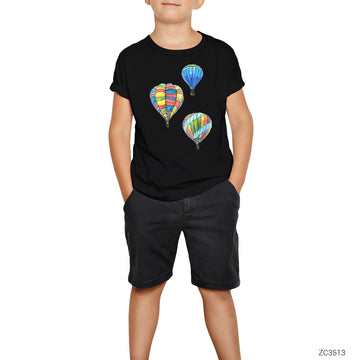Kapadokya Balonları Siyah Çocuk Tişört