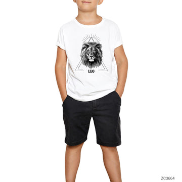 Aslan Burcu Geometrik Beyaz Çocuk Tişört
