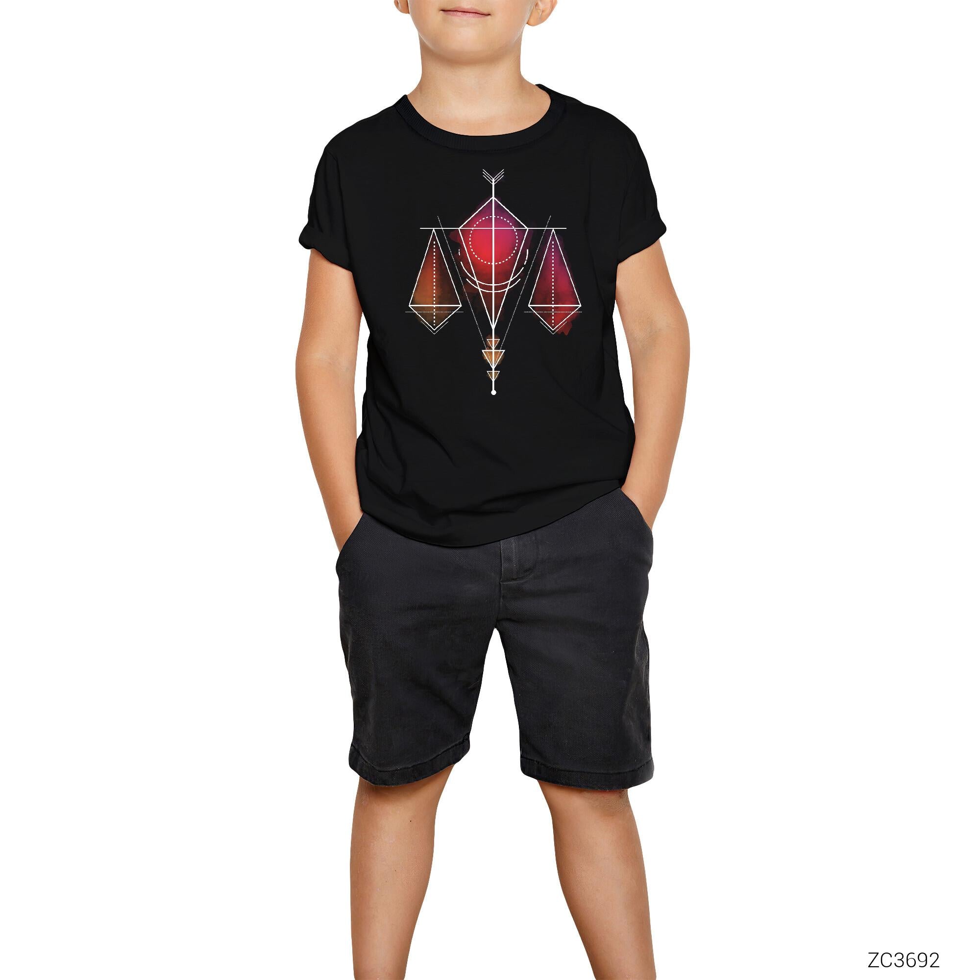 Terazi Burcu Geometrik Siyah Çocuk Tişört