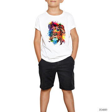 Aslan Colorful Splash Beyaz Çocuk Tişört