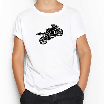 Motosiklet Siluet Beyaz Çocuk Tişört