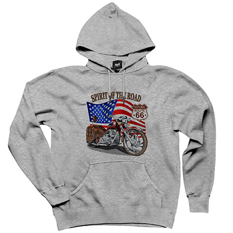 Route66 Spirit Gri Kapşonlu Sweatshirt Hoodie