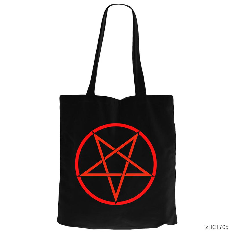 Pentagram Siyah Fermuarlı Bez Çanta Gabardin