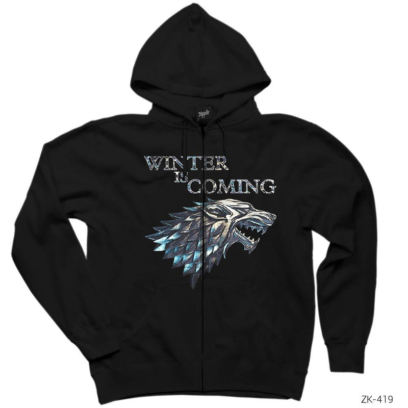 Game of Thrones Winter is Coming Epic Siyah Fermuarlı Kapşonlu Sweatshirt
