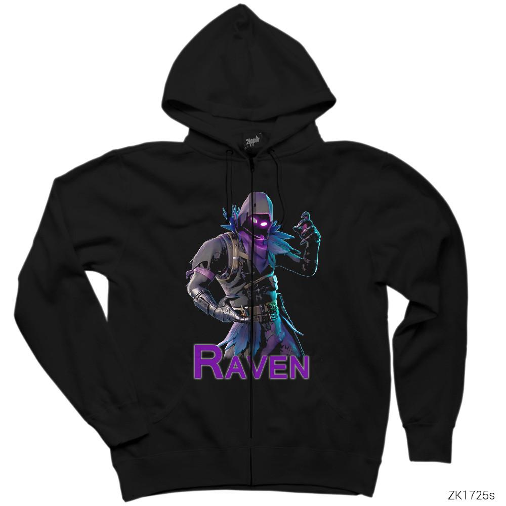 İndirimli Fortnite Raven Siyah Fermuarlı Kapşonlu Sweatshirt