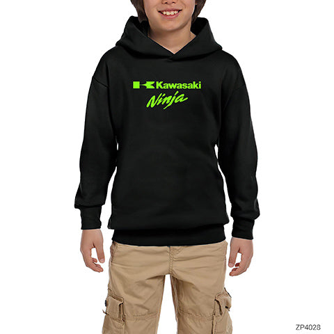Kawasaki Ninja Siyah Çocuk Kapşonlu Sweatshirt | Zepplin Giyim