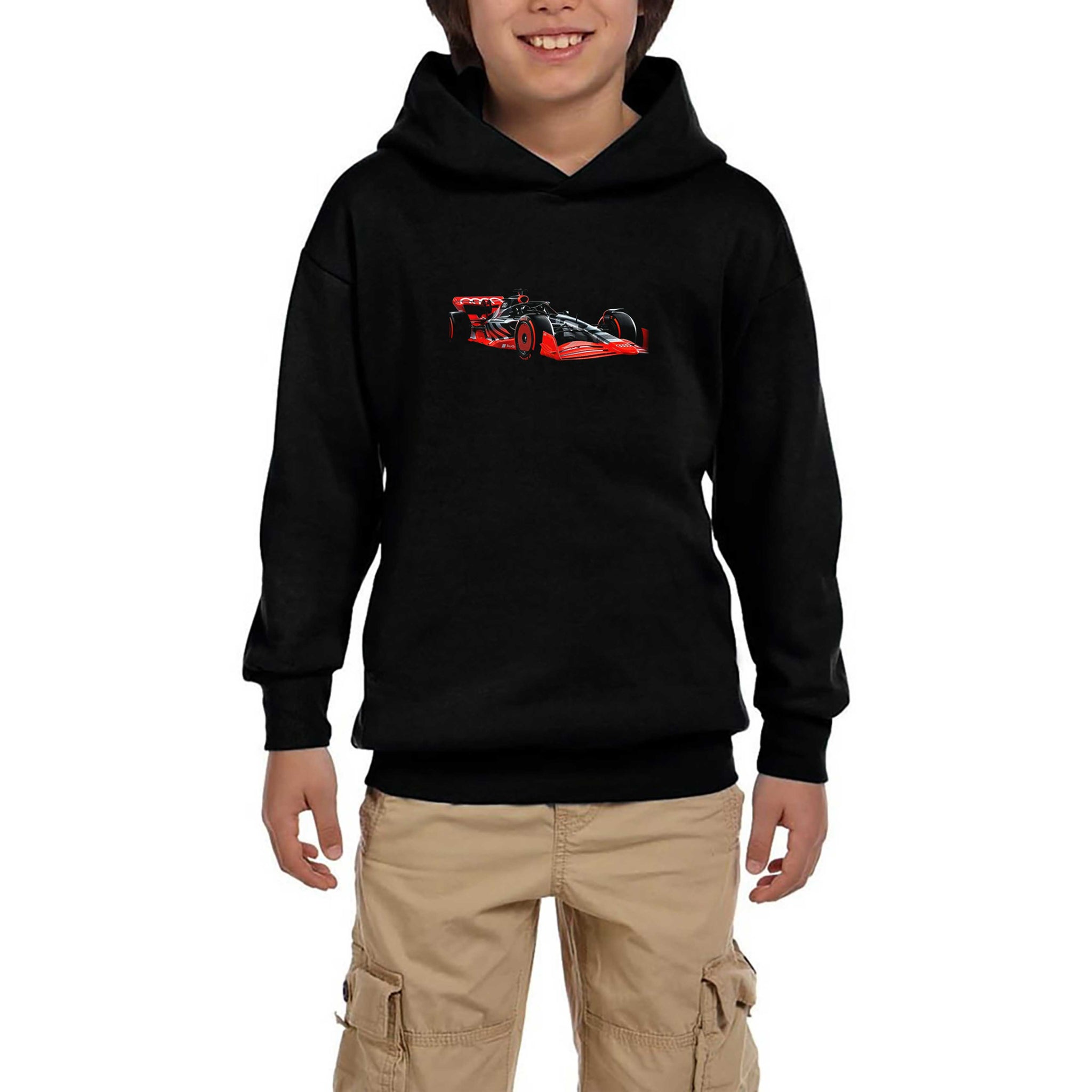 F1 Audi Car Siyah Çocuk Kapşonlu Sweatshirt