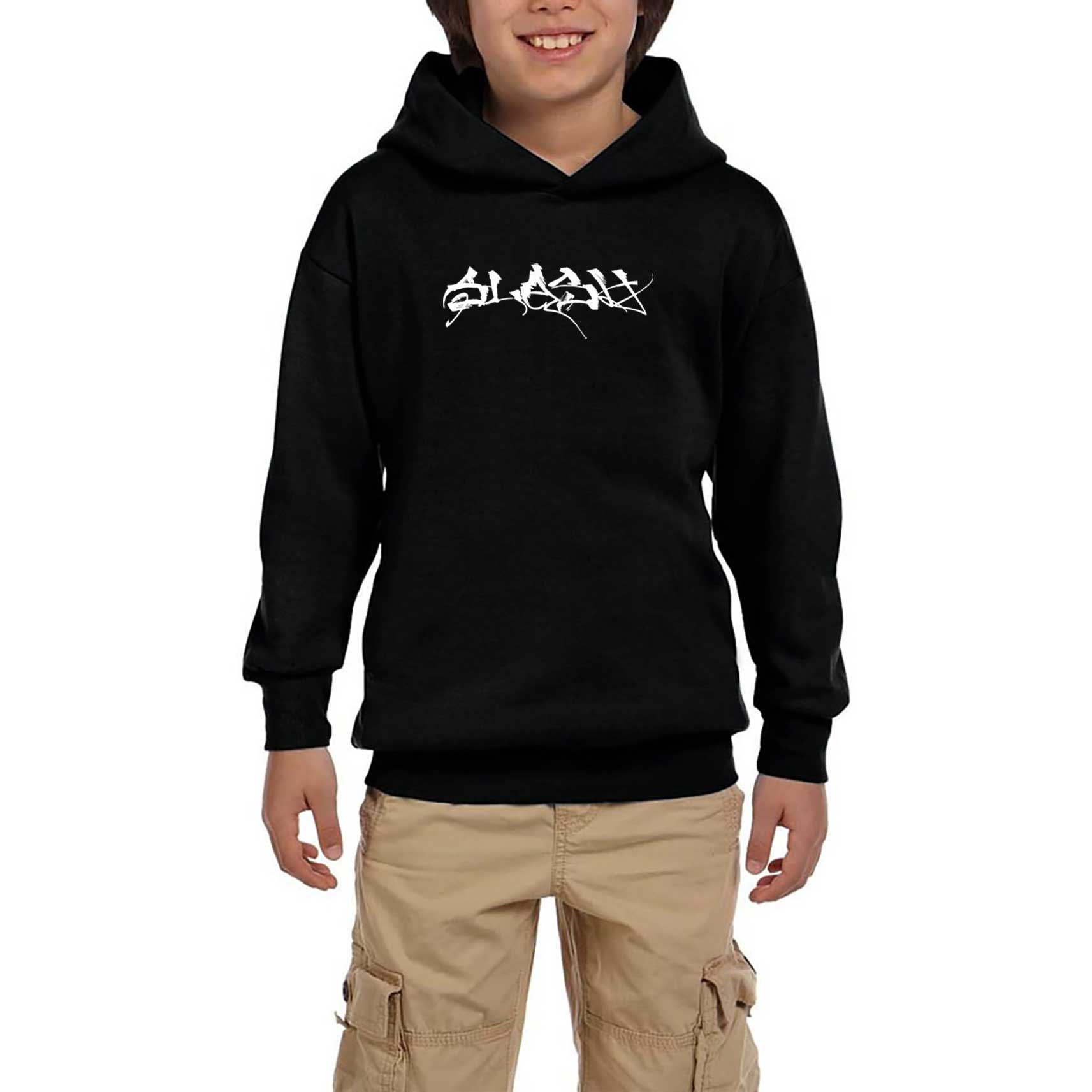 Slash Logo Siyah Çocuk Kapşonlu Sweatshirt