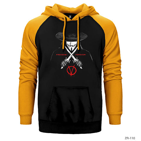 V for Vendetta Freedom Çift Renk Reglan Kol Sweatshirt / Hoodie