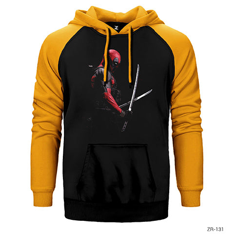 Deadpool Kılıçlı Çift Renk Reglan Kol Sweatshirt / Hoodie