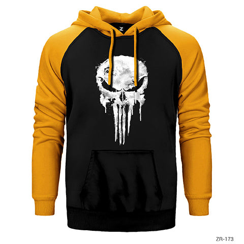 Punisher Damaged Çift Renk Reglan Kol Sweatshirt / Hoodie