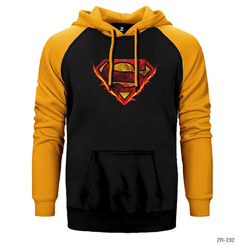 Superman Alev Çift Renk Reglan Kol Sweatshirt / Hoodie
