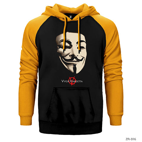 V For Vendetta Maske Çift Renk Reglan Kol Sweatshirt / Hoodie