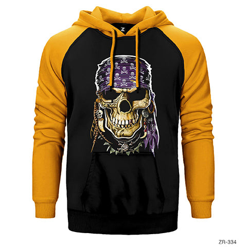 Skull Pirate Çift Renk Reglan Kol Sweatshirt / Hoodie