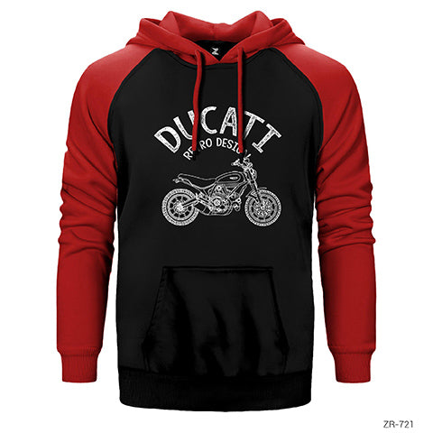 Ducati Retro Design Çift Renk Reglan Kol Sweatshirt / Hoodie