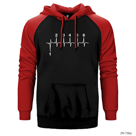 Motorcycle Heartbeat Gear Çift Renk Reglan Kol Sweatshirt / Hoodie
