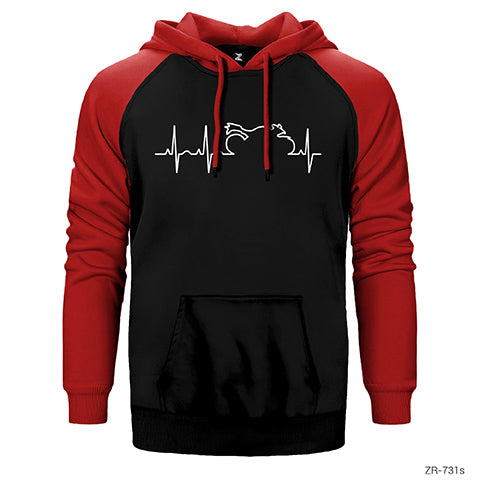 Motorcycle Heartbeat Line Çift Renk Reglan Kol Sweatshirt / Hoodie