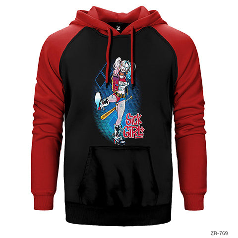 Suicide Squad Harley Quinn Sick Girl Çift Renk Reglan Kol Sweatshirt / Hoodie