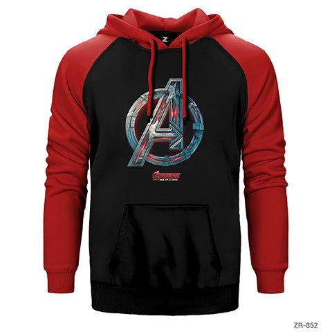 Avengers Red Line Metal Logo Çift Renk Reglan Kol Sweatshirt / Hoodie