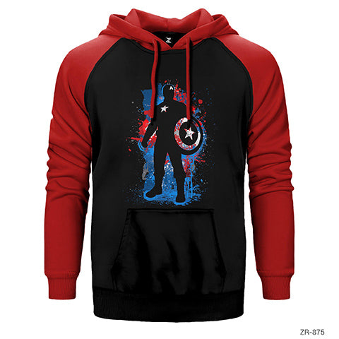 Captain America Stencil Çift Renk Reglan Kol Sweatshirt / Hoodie