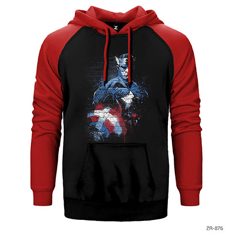 Captain America Stencil 2 Çift Renk Reglan Kol Sweatshirt / Hoodie