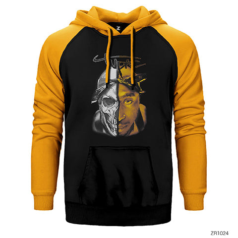 Tupac Shakur Skull Çift Renk Reglan Kol Sweatshirt / Hoodie