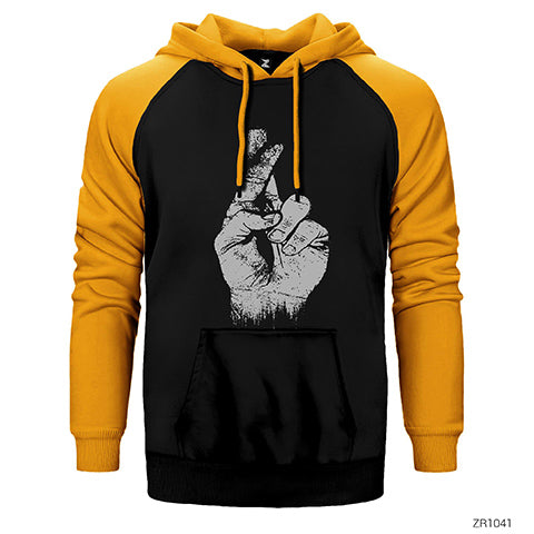 Cross Finger Çapraz Parmak Çift Renk Reglan Kol Sweatshirt / Hoodie