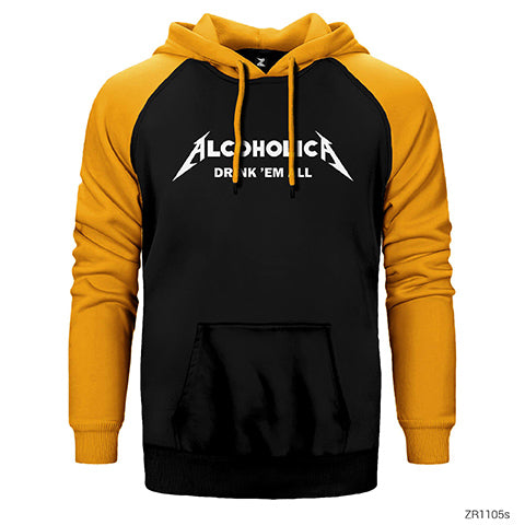 Alcoholica Drink em All Çift Renk Reglan Kol Sweatshirt / Hoodie