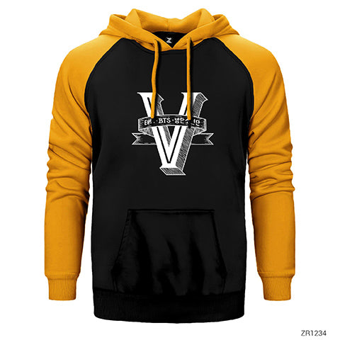 BTS V Retro Logo Çift Renk Reglan Kol Sweatshirt / Hoodie