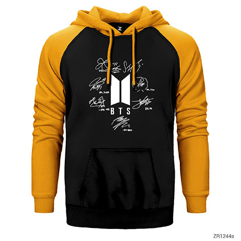 BTS Logo İmzalı Çift Renk Reglan Kol Sweatshirt / Hoodie