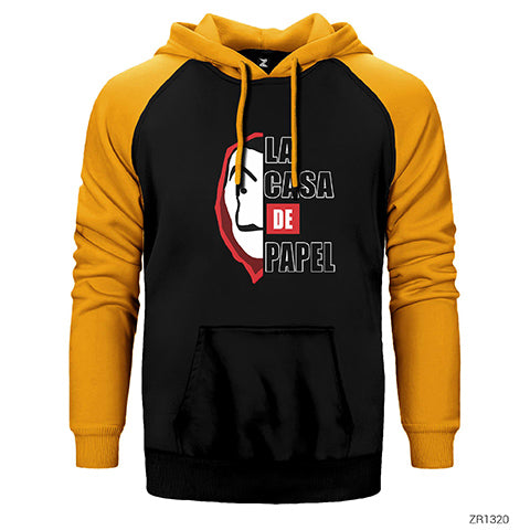 La Casa De Papel Half Face Çift Renk Reglan Kol Sweatshirt / Hoodie