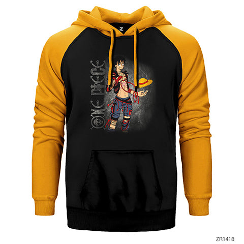One Piece Luffy Çift Renk Reglan Kol Sweatshirt / Hoodie