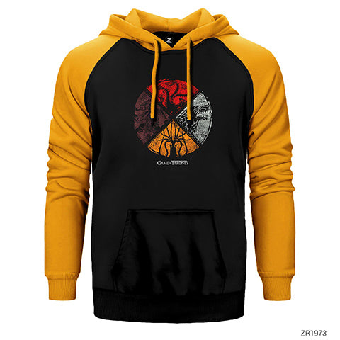 Game of Thrones Sigil Sheild Çift Renk Reglan Kol Sweatshirt / Hoodie
