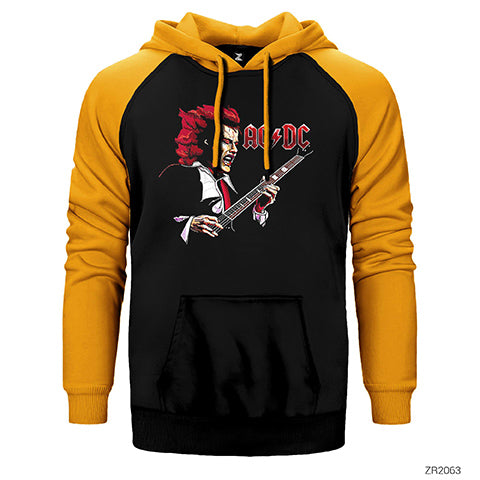 AC DC Angus Young Çift Renk Reglan Kol Sweatshirt / Hoodie