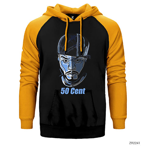50 Cent Face Çift Renk Reglan Kol Sweatshirt / Hoodie