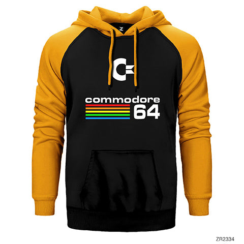 Commodore 64 Vintage Logo Çift Renk Reglan Kol Sweatshirt / Hoodie