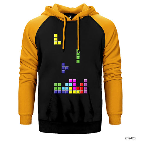 Tetris Blocks Çift Renk Reglan Kol Sweatshirt / Hoodie
