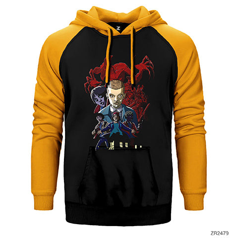 Stanger Things Cartoon Çift Renk Reglan Kol Sweatshirt / Hoodie