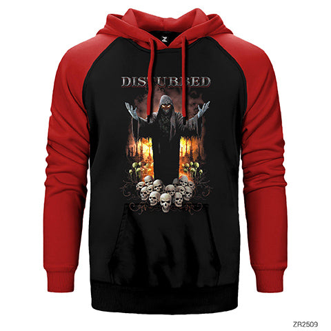 Disturbed Skulls Çift Renk Reglan Kol Sweatshirt / Hoodie
