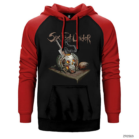 Six Feet Under Skull Knife Çift Renk Reglan Kol Sweatshirt / Hoodie