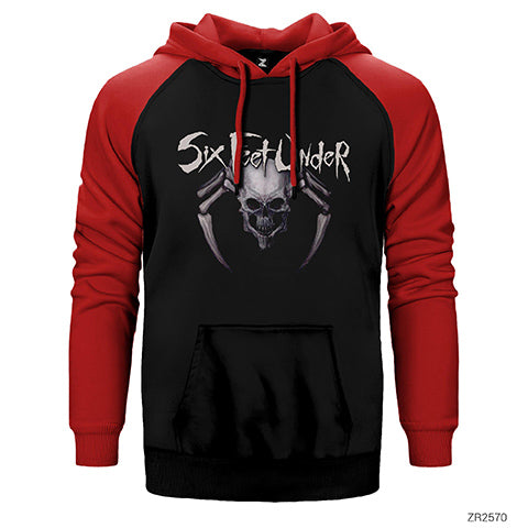 Six Feet Under Skull Spider Çift Renk Reglan Kol Sweatshirt / Hoodie