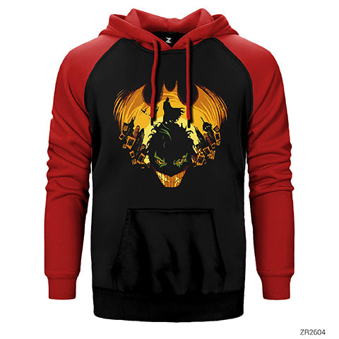 Batman and Joker Drawing Çift Renk Reglan Kol Sweatshirt / Hoodie