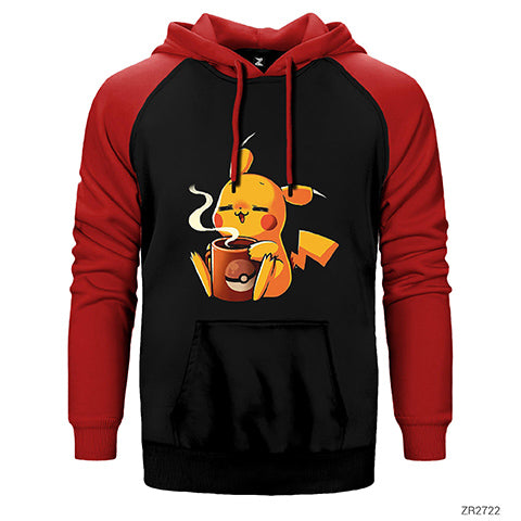 Pikachu Coffe Çift Renk Reglan Kol Sweatshirt / Hoodie