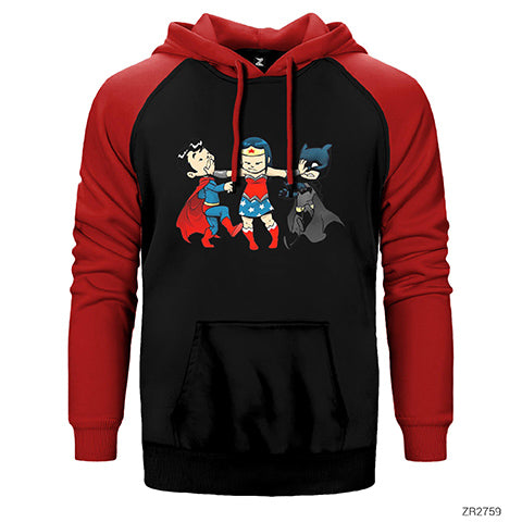 Superman And Batman Cartoon Çift Renk Reglan Kol Sweatshirt / Hoodie
