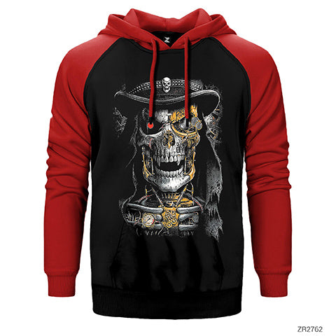 Terminator Skull Çift Renk Reglan Kol Sweatshirt / Hoodie