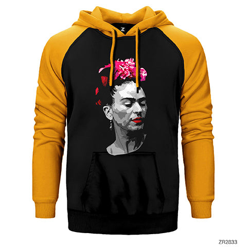 Frida Kahlo Portre 6 Çift Renk Reglan Kol Sweatshirt / Hoodie